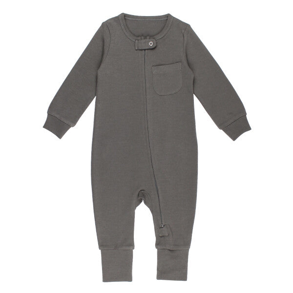 Gray Organic Footless 2-Way Zipper Romper GOTS-certified
