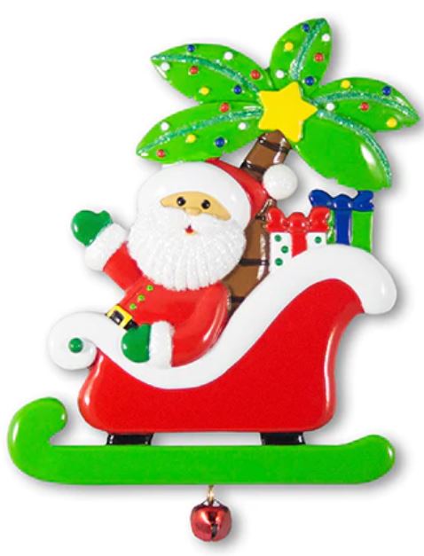 Santa Sleigh Palm Tree Personalized Christmas Ornament NT247 with 2 Palm LR228