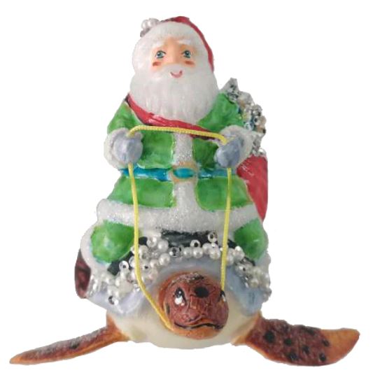 Santa and Turtle Glass Christmas Ornament HZZ113