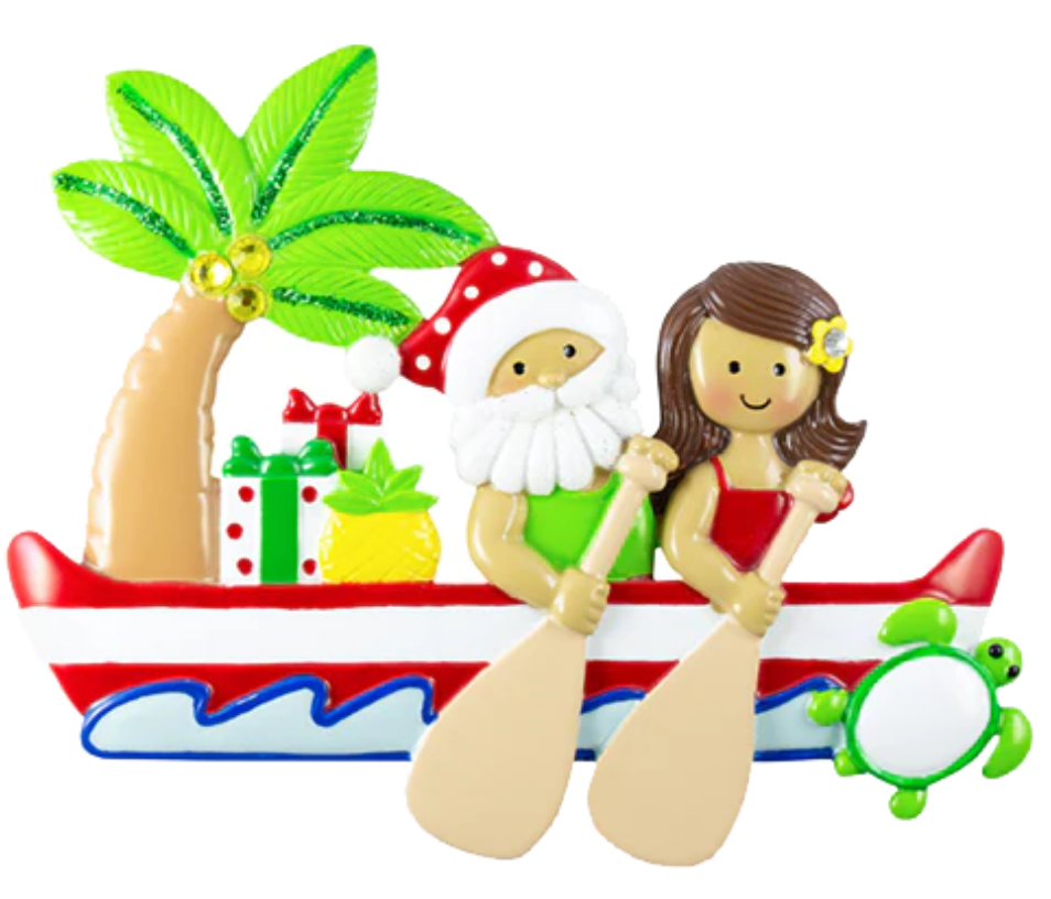 Santa with Girl Canoe Paddlers Personalized Christmas Ornament NT302-NT306
