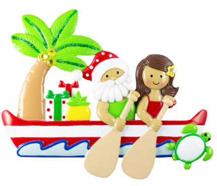 Santa with Girl Canoe Paddlers Personalized Christmas Ornament NT302-NT306