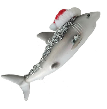 Shark with Santa Hat Glass Christmas Ornament HZZ112