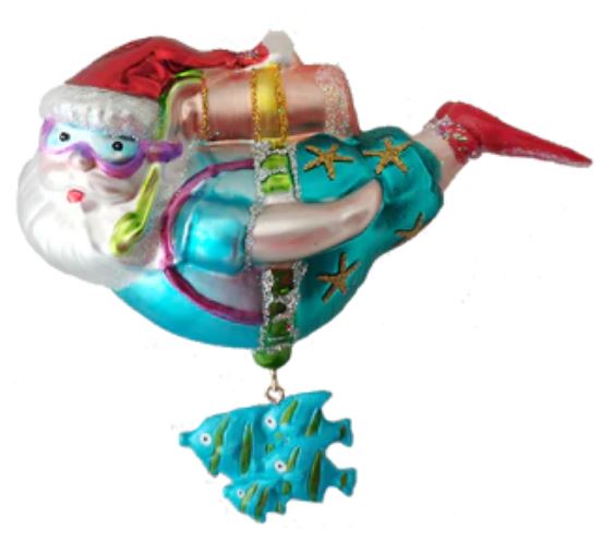 Snorkel Santa Glass Christmas Ornament HZZ104