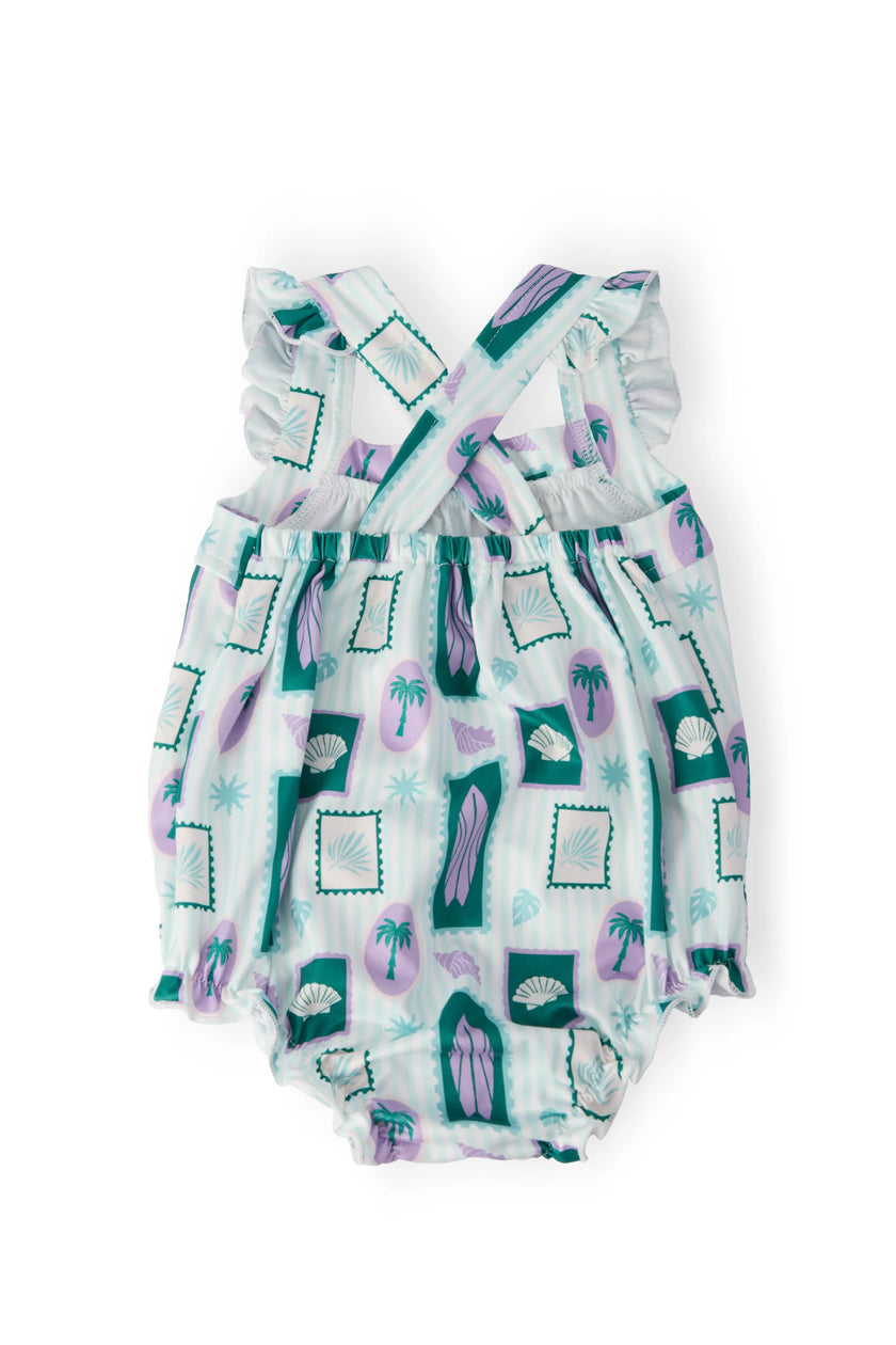 Surfer Girl Ruffle Cross Back Romper