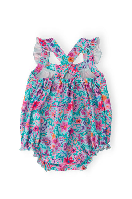 Watercolor Floral Ruffle Cross Back Romper