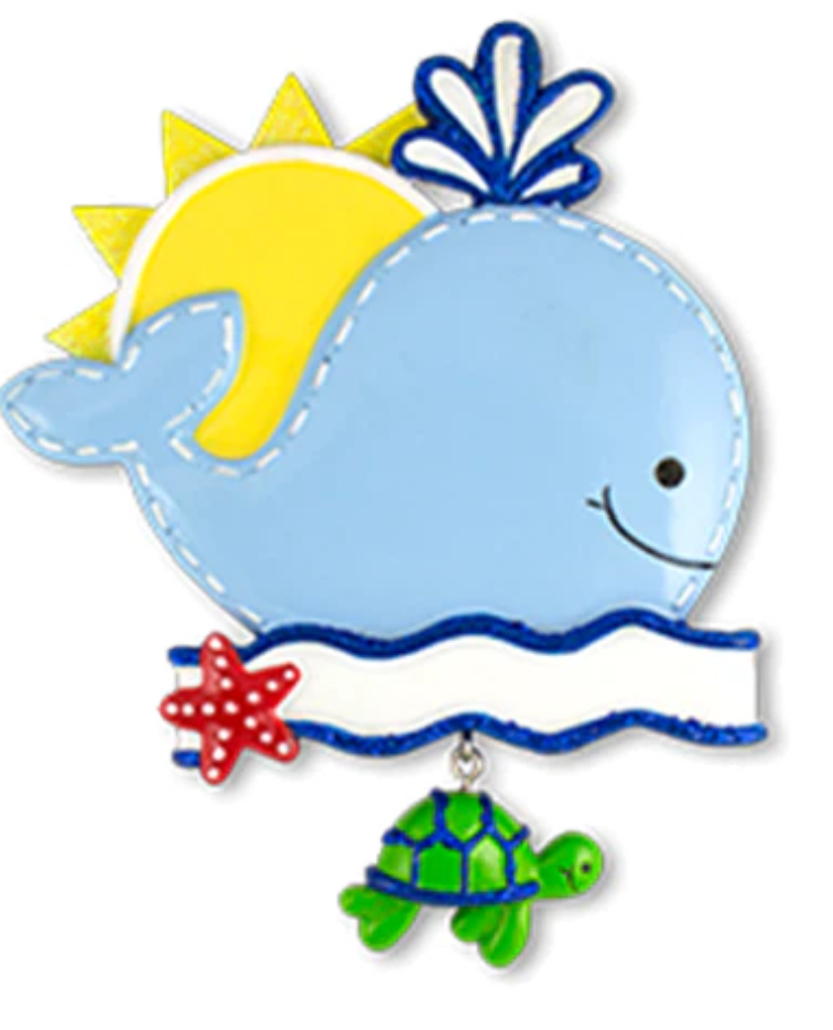 Whale with Sun & Turtle Personalized Christmas Ornament NT163