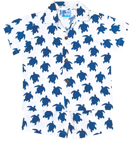 White with Turtles Cabana Shirt and Shorts Set