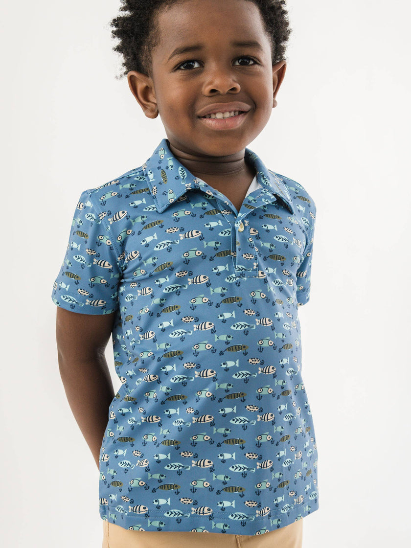 Boys Fish Bait Buddies Knit Short Sleeve Performance Polo