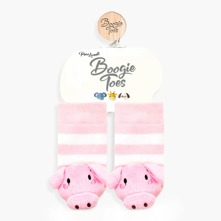 Pink and White Pig Boogie Toes Rattle Socks