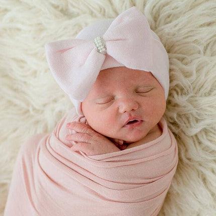 Newborn Pink Bow Pearl Rhinestone Center