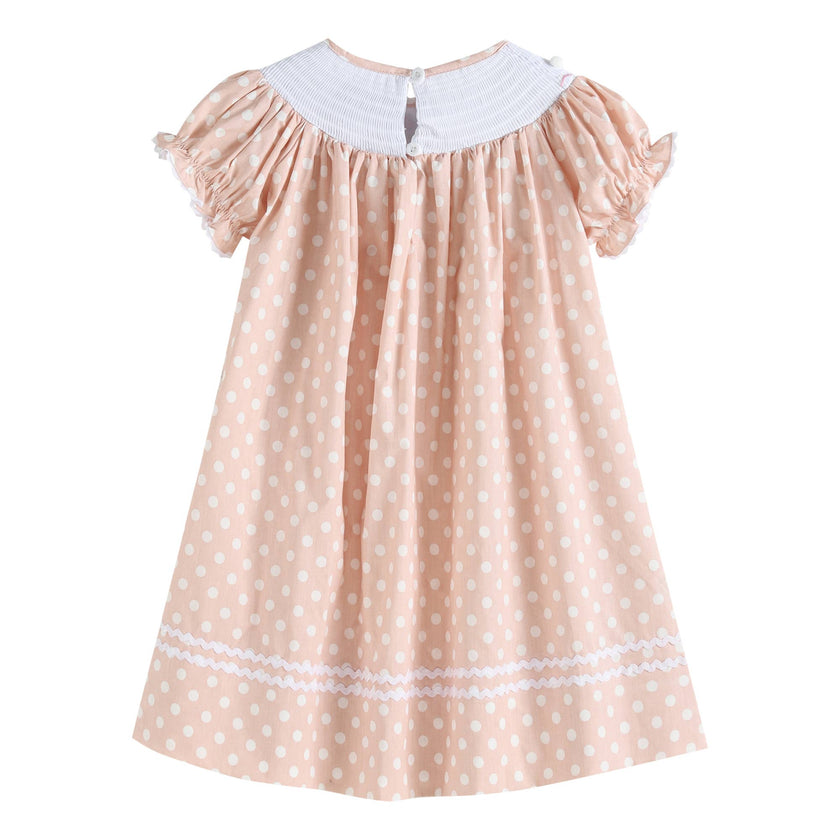 Pink and White Dot Easter Bunny Smocked Bishop Dress