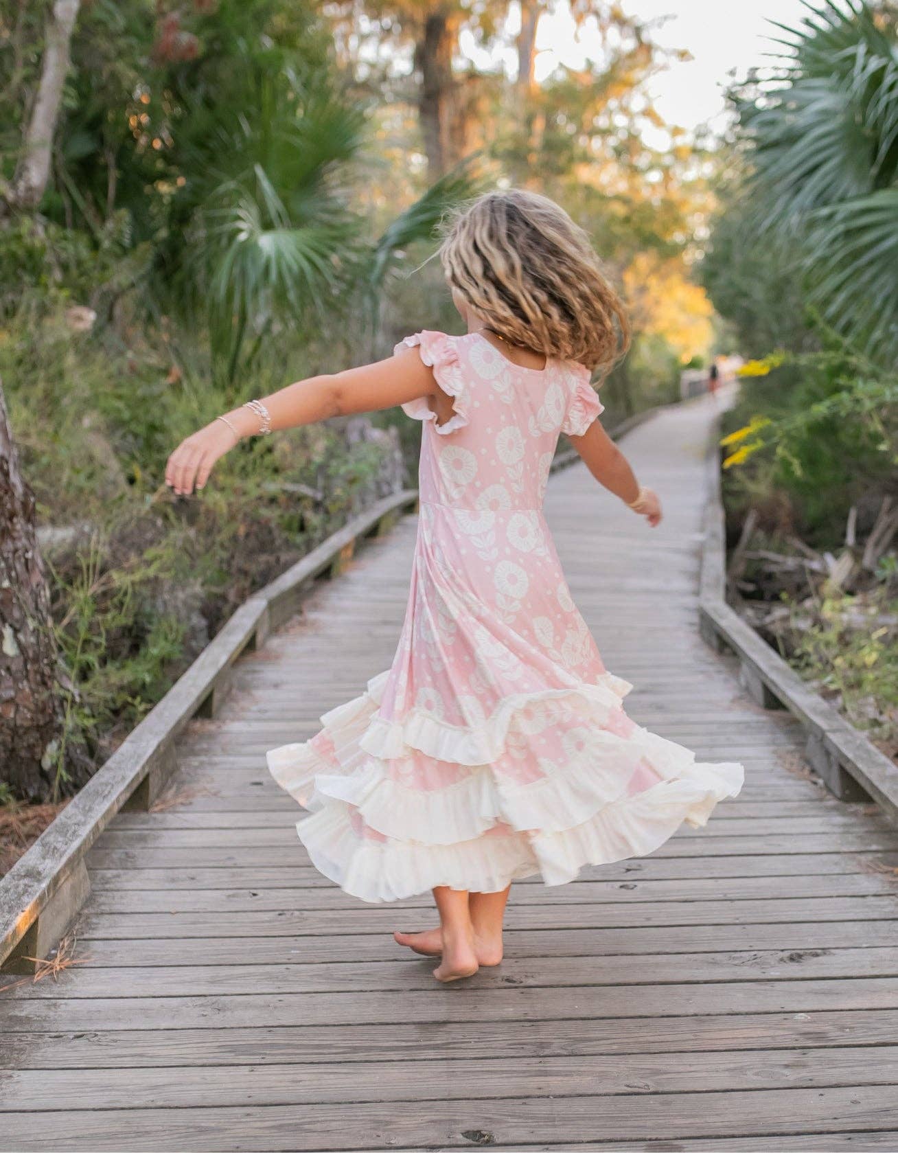 Kids Bella Dusty Pink Daisy Flutter Sleeve Ruffles Dress