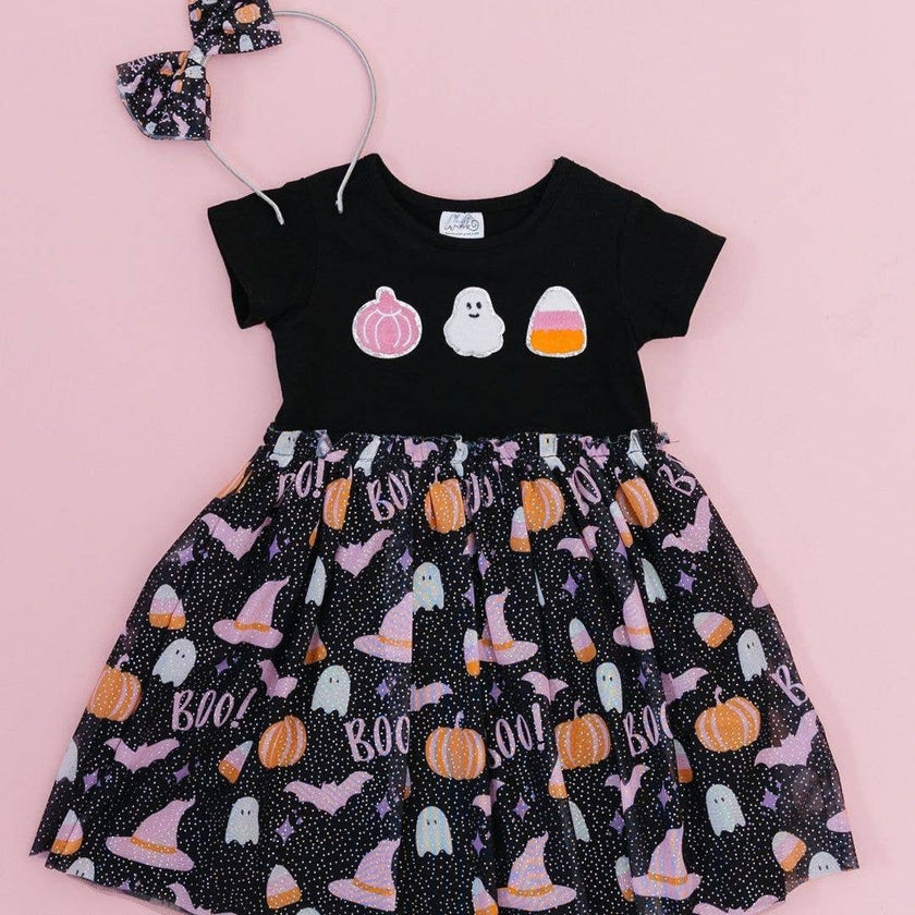 Boo Halloween Short Sleeve Tutu Dress - Girls Clothes - Kids