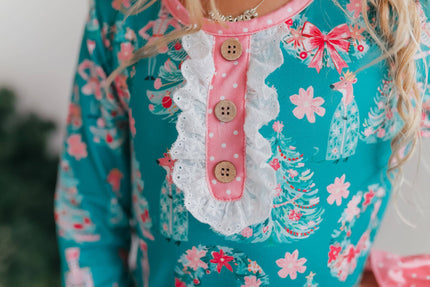 Kids Pink Teal Christmas Holiday Nutcracker Lace Lounge Gown