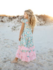 Kids Bella Mint Pastel Floral Flutter Sleeve Ruffles Dress