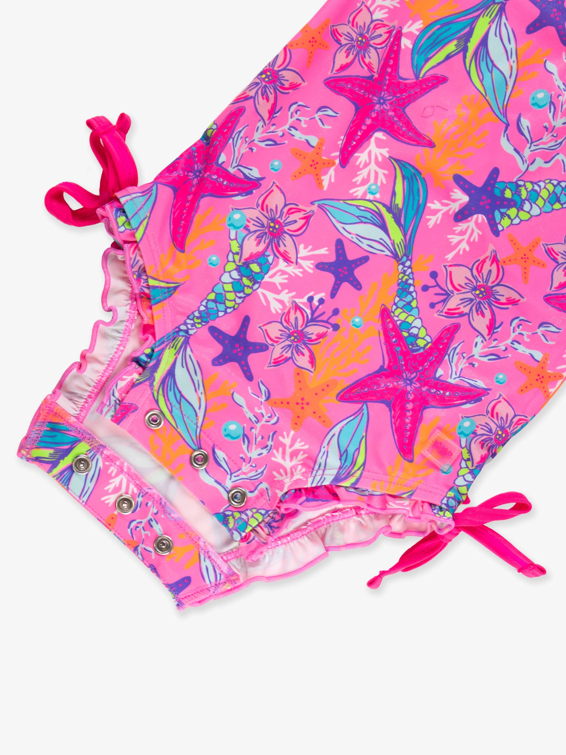 Baby Girls Neon Shimmer Mermaid Long Sleeve One Piece Rash Guard Swimsuit with Signature Rear Ruffles
