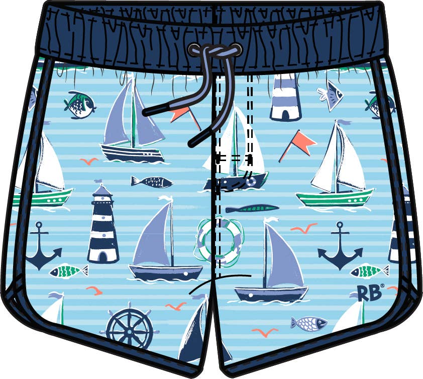 Boys Blue Sweet Sails Performance Hybrid Dolphin Hem Swim Trunks