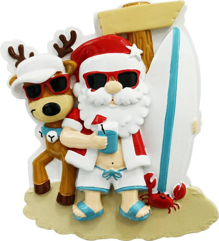Santa & Reindeer Beach Hangout Family Personalized Ornament
