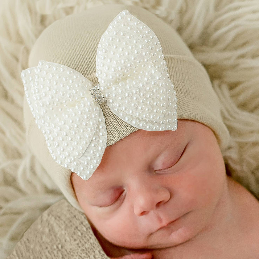 Pearl Bow Newborn Girl Hospital Hat