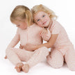 Pink Daisy Two-Piece Ribbed Bamboo Short Sleeve Kids Pajama Pants Set