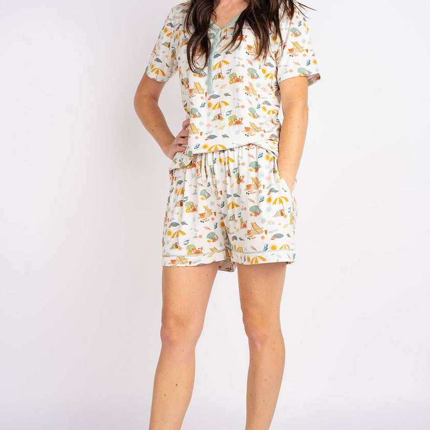 Beach Day Summer Women's Adult Bamboo Pajamas Sleep Shorts