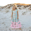 Kids Bella Mint Pastel Floral Flutter Sleeve Ruffles Dress