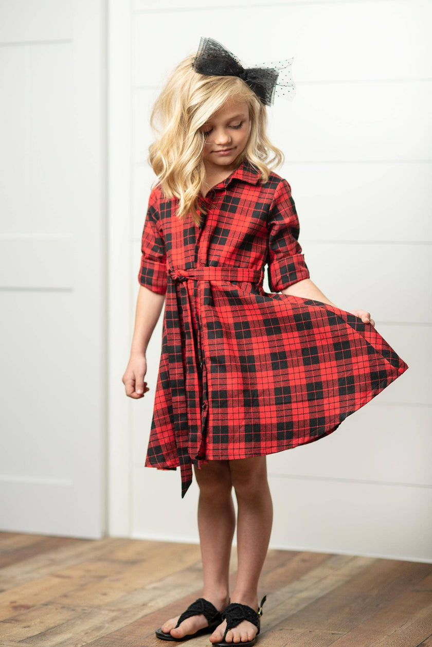 Kids Red & Black Buffalo Check Plaid Winter Holiday Dress