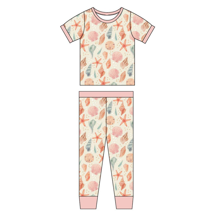 Sandy Seashells Beachy Bamboo Kids Pajamas Toddler Sleep Set