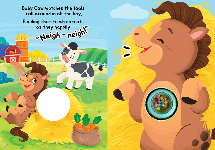 Baby Barnyard - Children's Rattle and Read Interactive Sensory Board Book with Spinning Rattle
