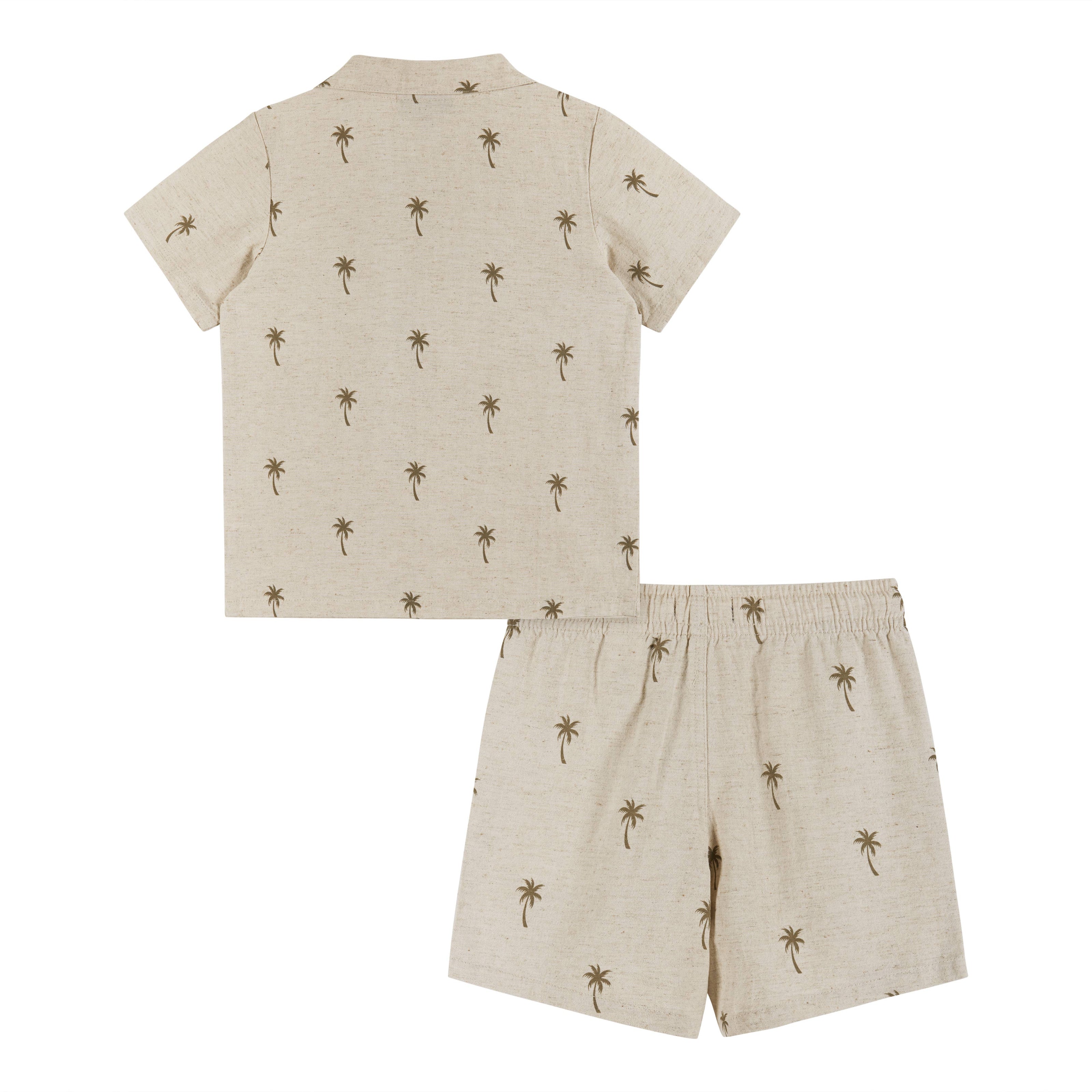 Boys Toddler Beige Palm Print Linen Cabana Set
