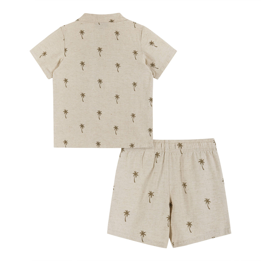 Boys Toddler Beige Palm Print Linen Cabana Set