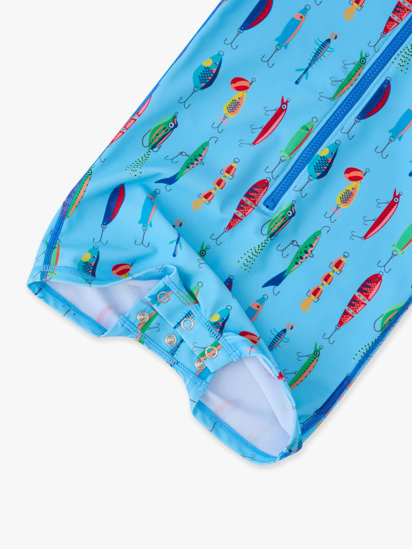 Baby Boys Gone Fishin Long Sleeve One Piece Rash Guard Swimsuit