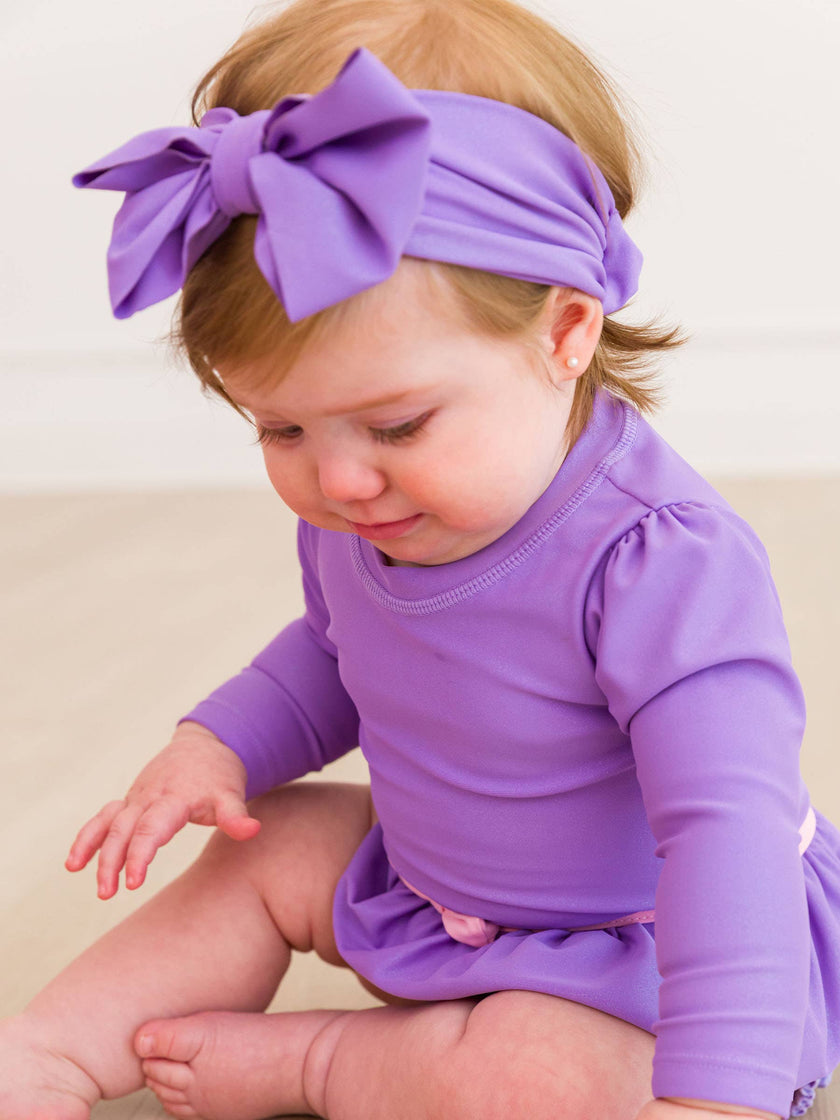 Girls Wisteria Purple Shimmer Swim + Active Bow Headband