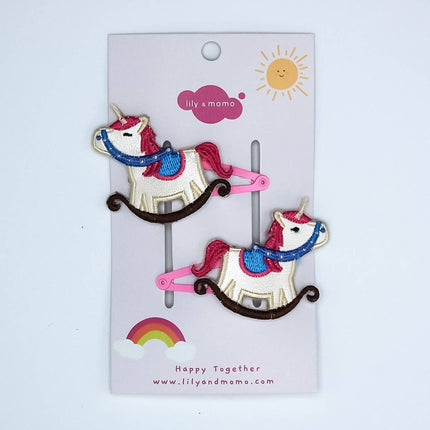 Rocking Unicorn Kids Hair Clip- Pink and Cream