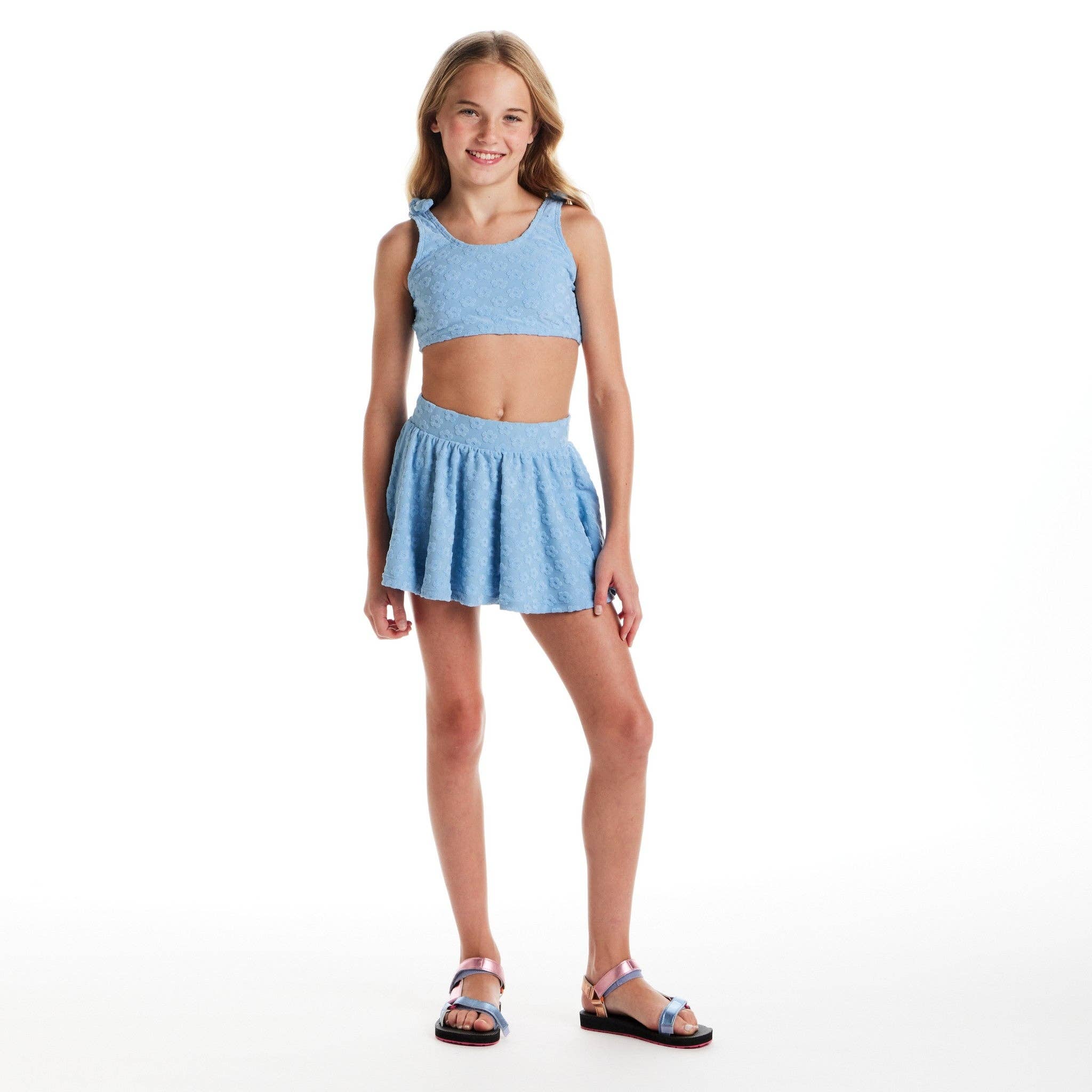 Tween Girls Terry Bikini Cover Up Set | Blue Floral