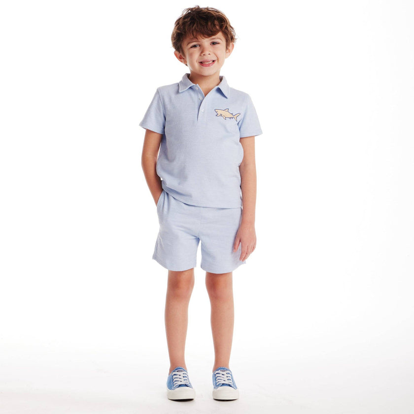 Textured Polo and Shorts Set | Light Blue Shark