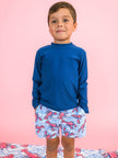 Boys Blue Lobster Lagoon Performance Hybrid Swim Trunks