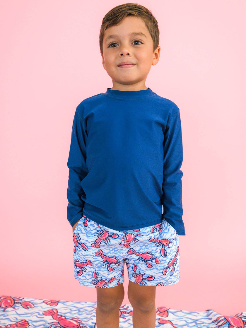 Boys Blue Lobster Lagoon Performance Hybrid Swim Trunks