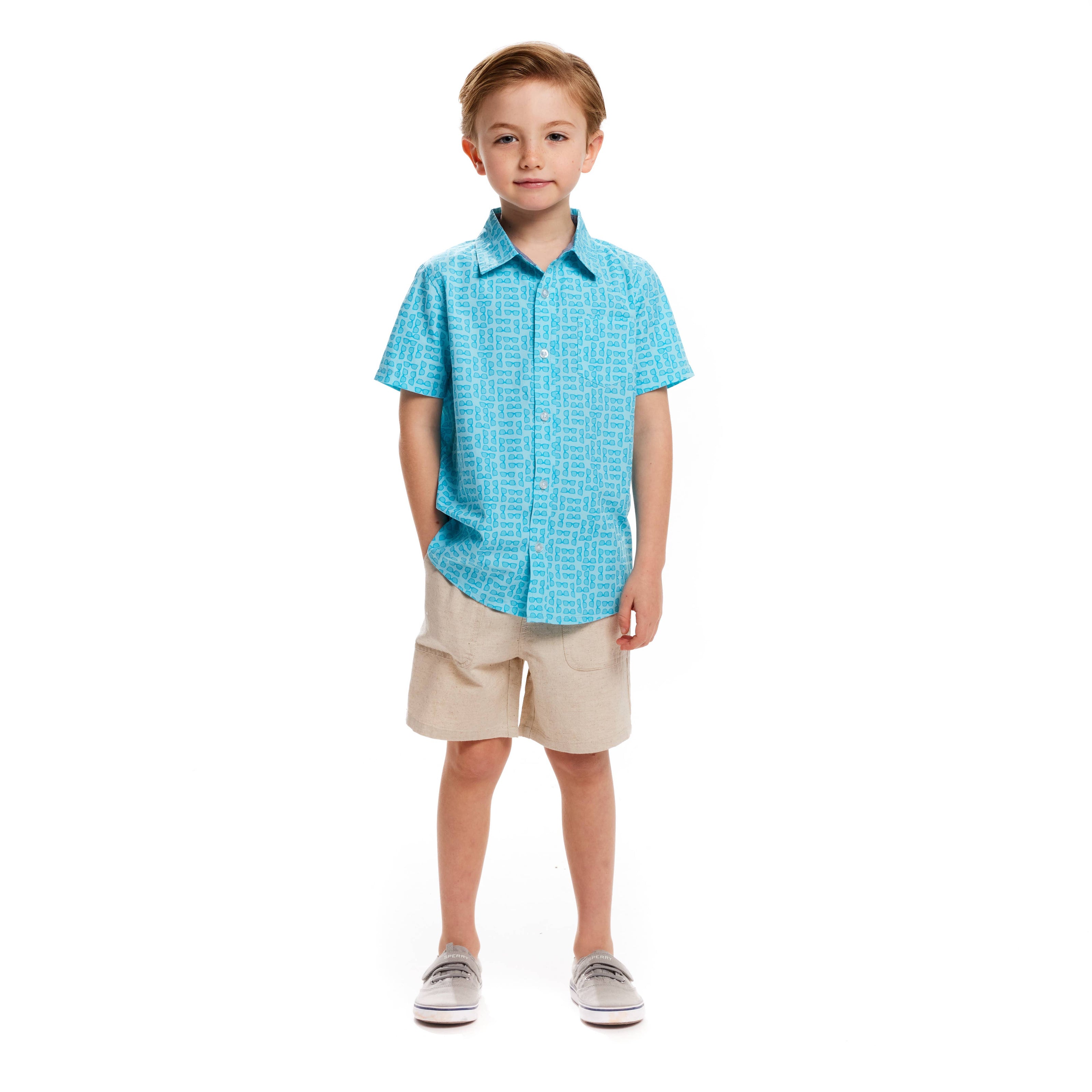 Boys Toddler Short Sleeve Sunglasses Button-down Shirt