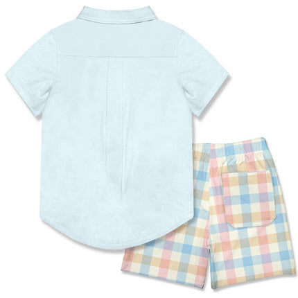 Boys Ice Blue Short-Sleeve Button-Up & Pocket Shorts