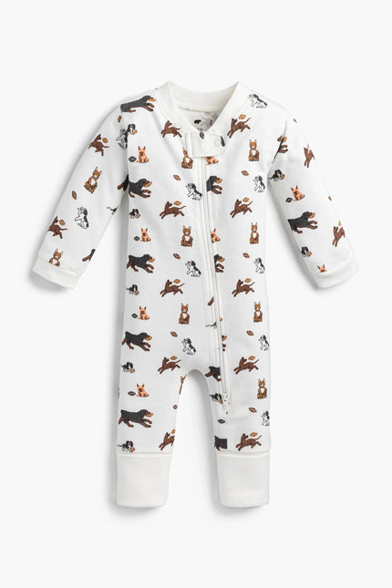 One-Piece Baby Pajamas Football Pups Organic Cotton