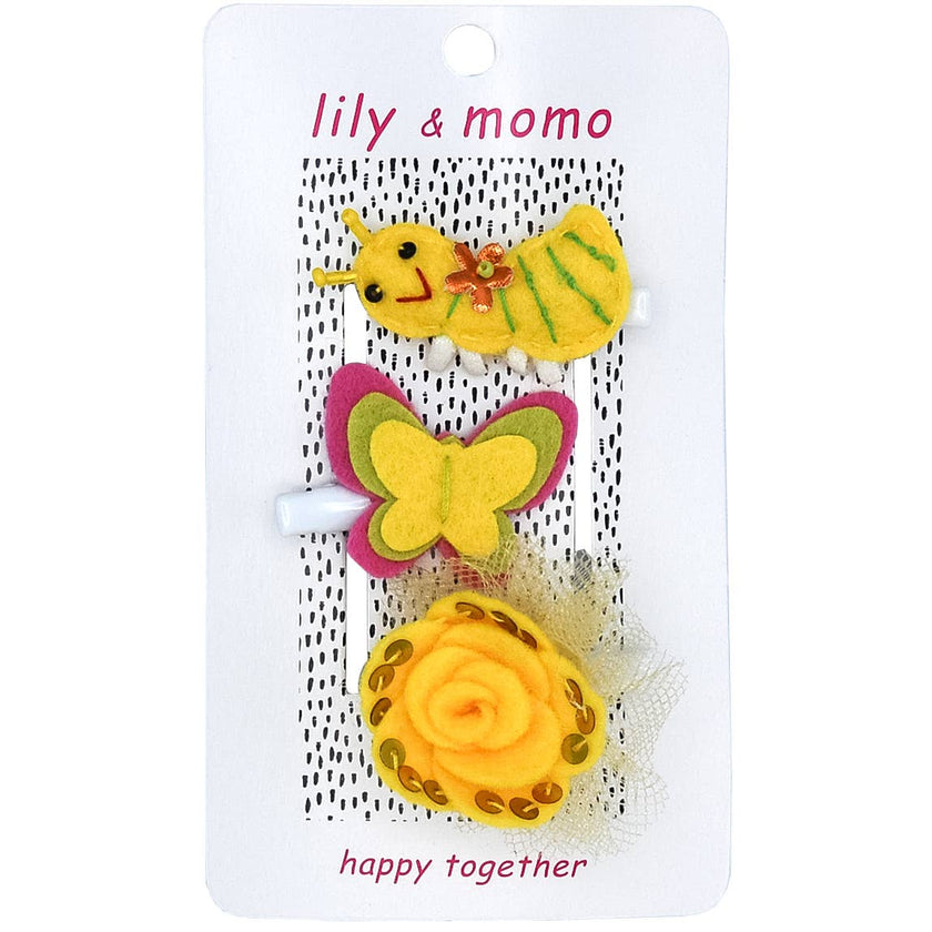 Ant Friends Kids Hair Clips- Spring Yellow and Pink