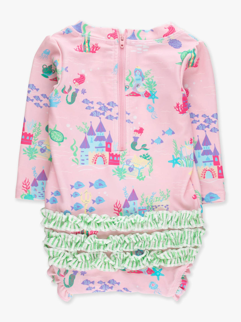 Baby Girls Atlantis Mermaids Long Sleeve One Piece Rash Guard Swimsuit