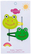 Funny Frog Kids Hair Clips- Frog Green