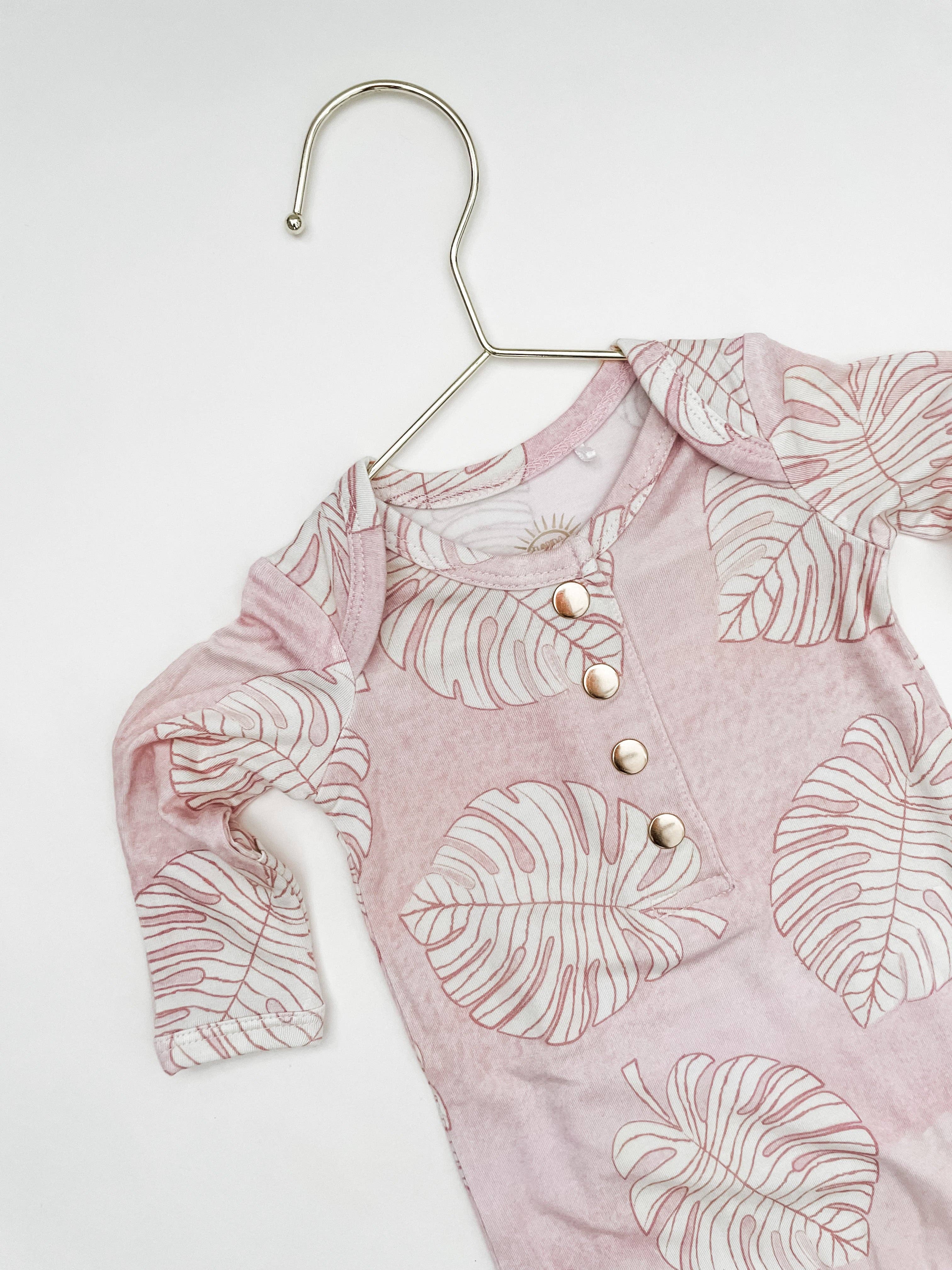 Coral Monstera Newborn Bamboo Knotted Gown