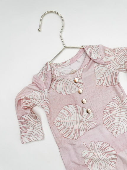 Coral Monstera Newborn Bamboo Knotted Gown