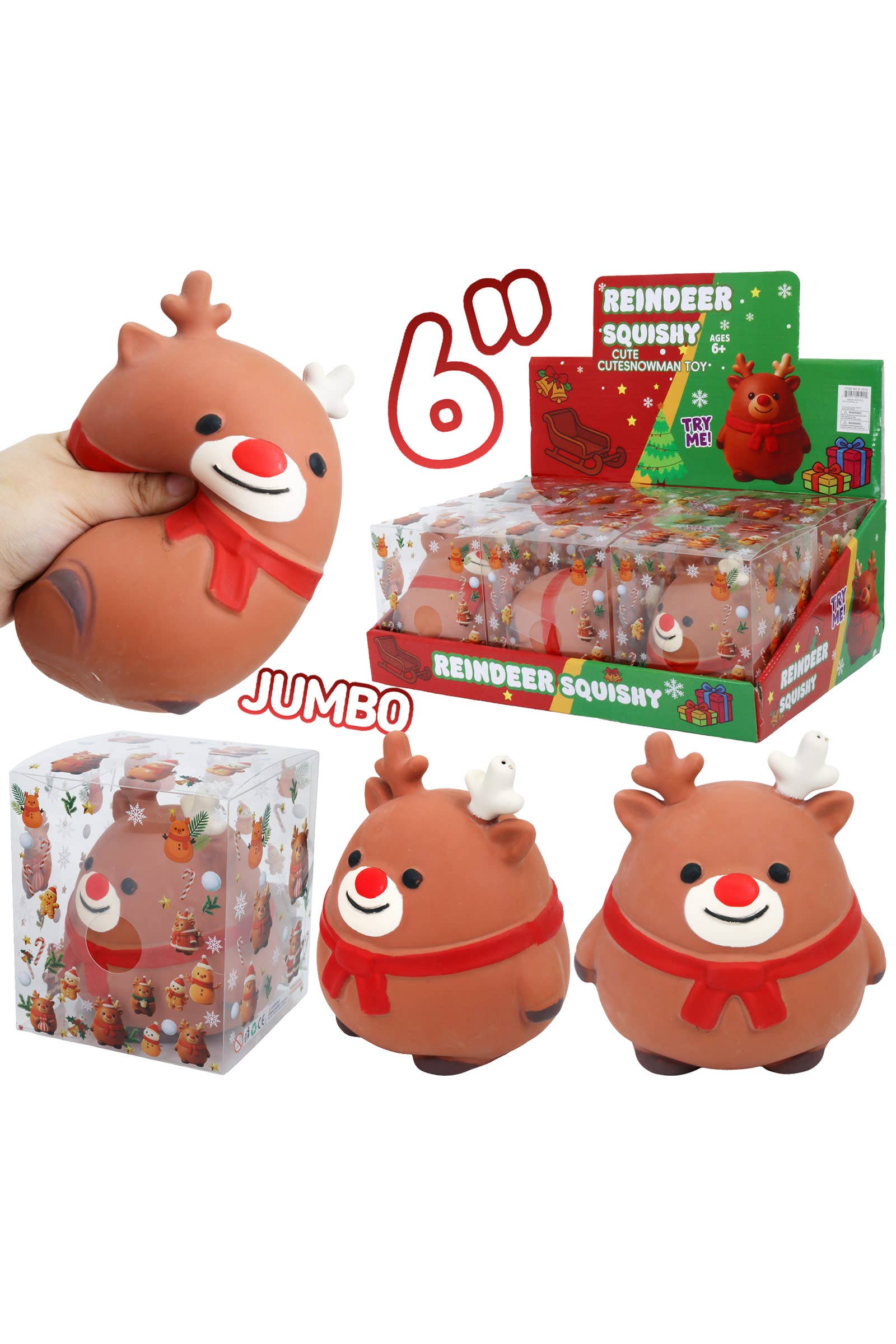 JUMBO 6 Inch Christmas Reindeer Fluffy Slime Filled Squishy Toy