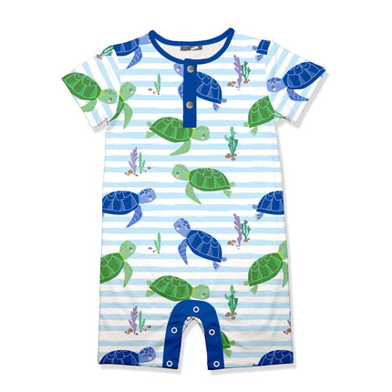 Baby Ice Blue Stripe Swimming Turtle Playsuit