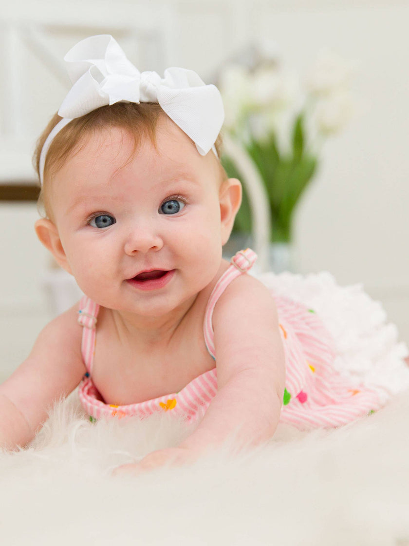 Baby Girls Pink Bunny Stripe Cotton Gauze Bow Front Bubble Woven Romper