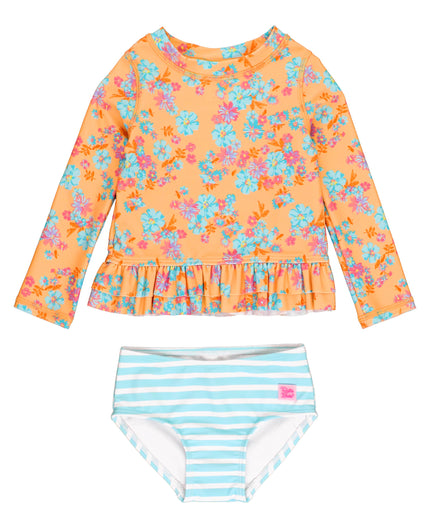Vibrant Valley Long Sleeve Ruffle Hem Rash Guard 2-Piece